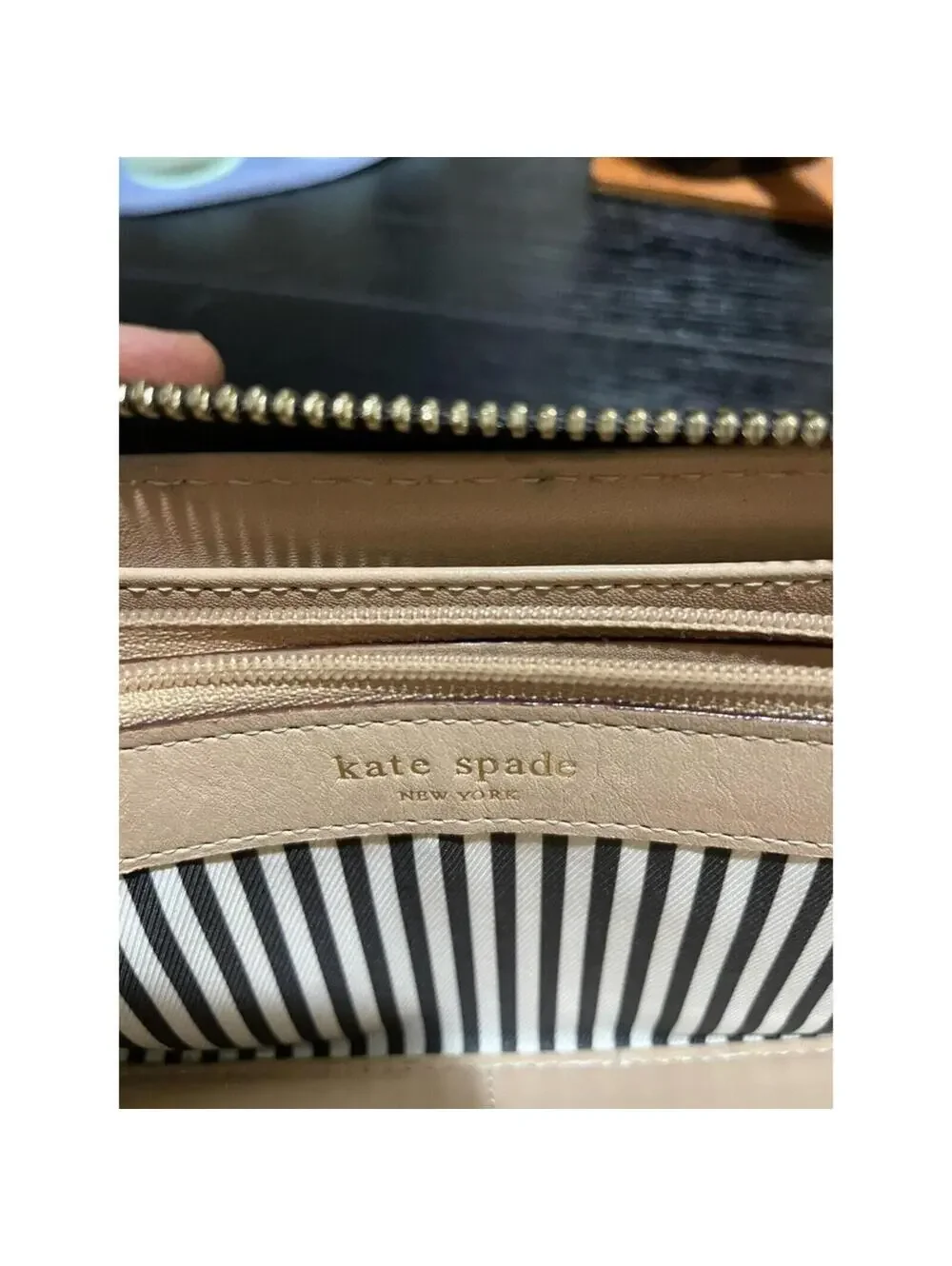 Kate Spade zip around glossy leather wallet black - large